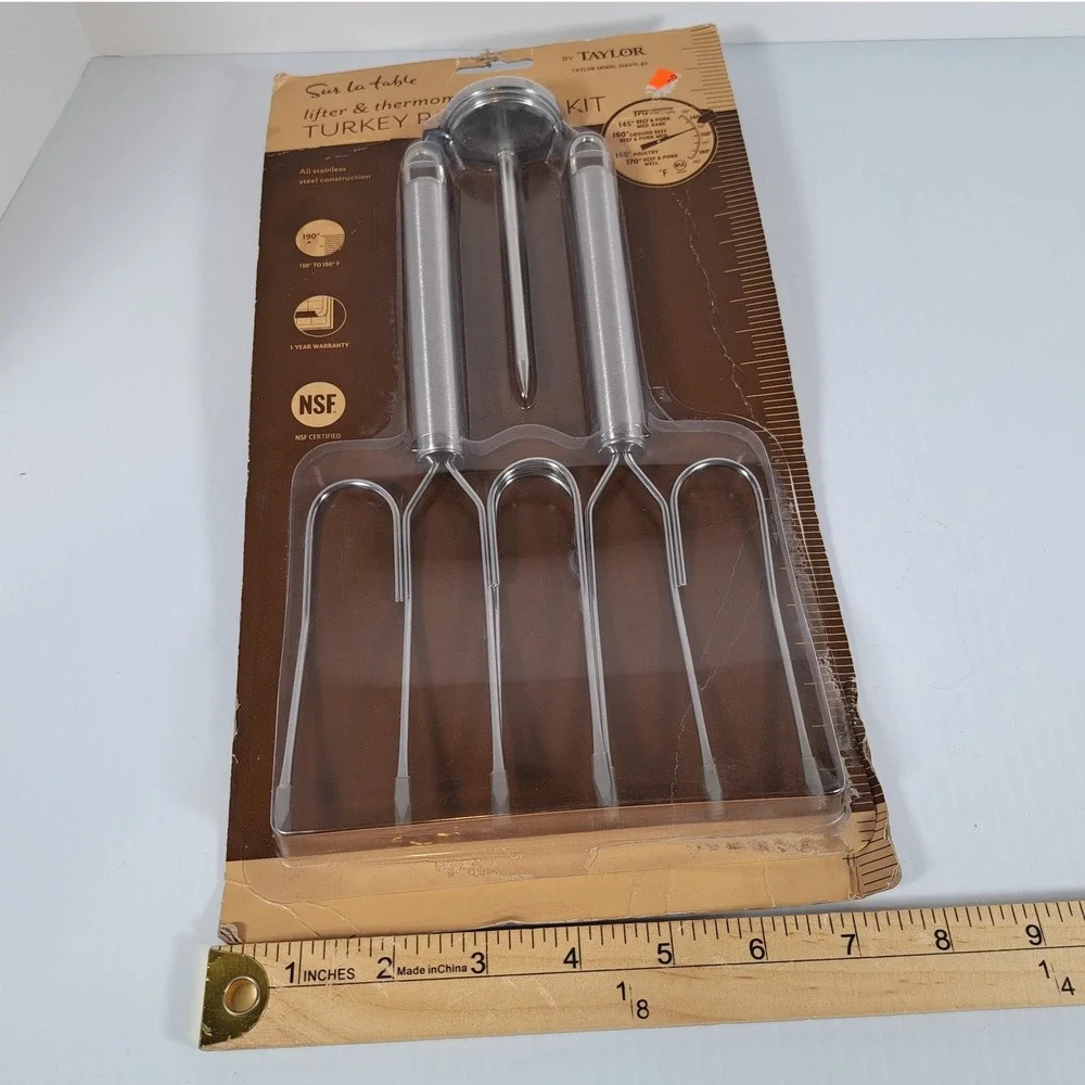Sur La Table Taylor Turkey Roasting Kit Stainless Steel Lifters Thermometer NEW